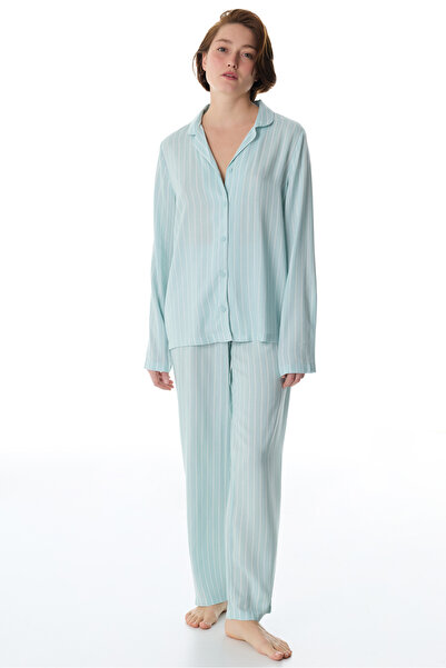 Penti Mint Green Josie Striped Shirt Pants Pajama Set