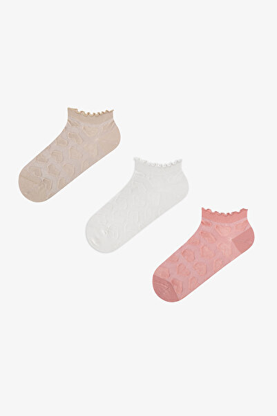 Penti 3 Pairs of Nose Stitch-Free Cotton Colorful Heart Patterned Ruffle Boot...