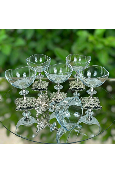Elta Collection 6 Pieces Metal Legs Silver Detailed Vira Magnolia-Bowl-Ice Cr...