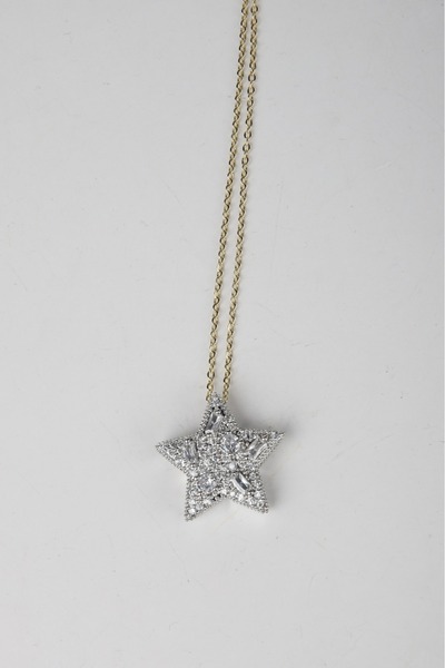 Store 316L Paslanmaz Çelik Gold Renk Karma Kesim Zirkon Taşlı Baget Yıldız Kolye