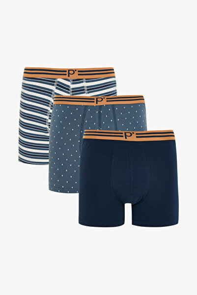 Penti بوكسر رجالي محبوك بتصميم هندسي وشعار P بخصر متوسط مكون من 3 قطع