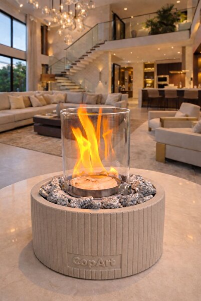 CopArt Alba Naturel Masaüstü Beton Şömine - 1 Lt Bioetanol Yakıt Ve Dekoratif...