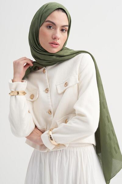 carell Küpçizgi Jakar İtalyan İpekli Şal Orman Yeşili