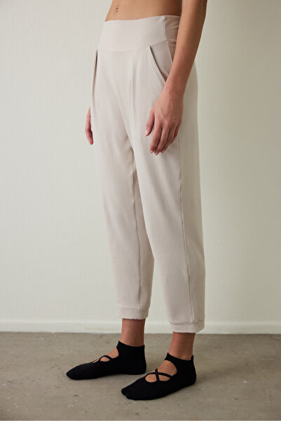 Penti Pantaloni de yoga bej cu talie înaltă până la gleznă