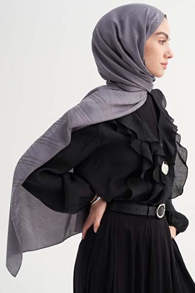 carell Simetrik Jakar İtalyan İpekli Şal Gri