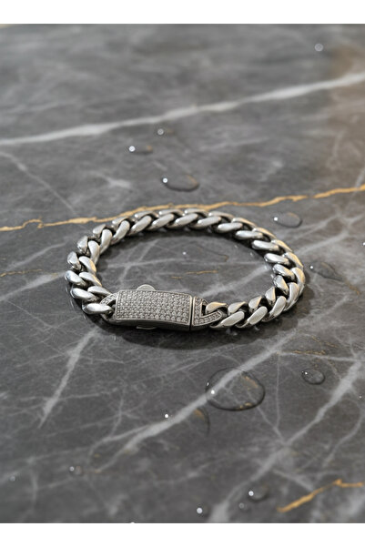 ZEY 925 Ayar Gümüş Zirkon Taşlı Kalın Zincirli Ayarlanabilir Hediyelik Kadın/...