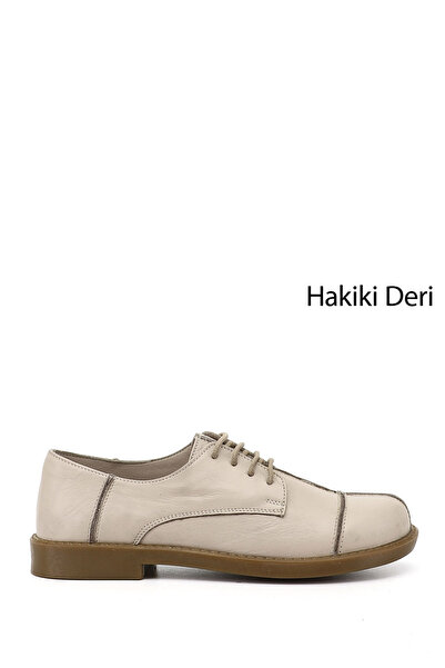 GÖNDERİ(R) Women's Beige Lace-Up Genuine Leather Oxford Shoes