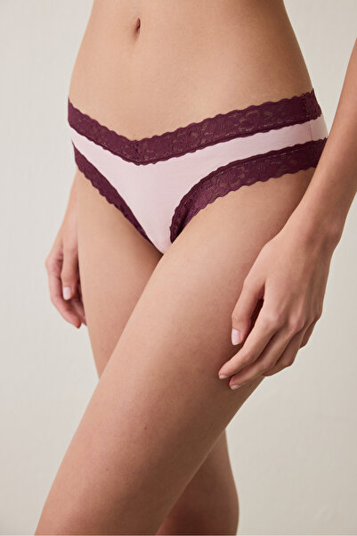 Penti Dusty Rose Lace Cotton Regular Waist Brazilian Panties