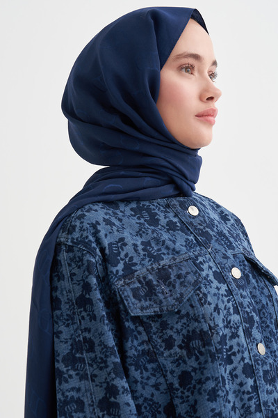 carell Monogram Desen Liora Pamuk Şal Lacivert