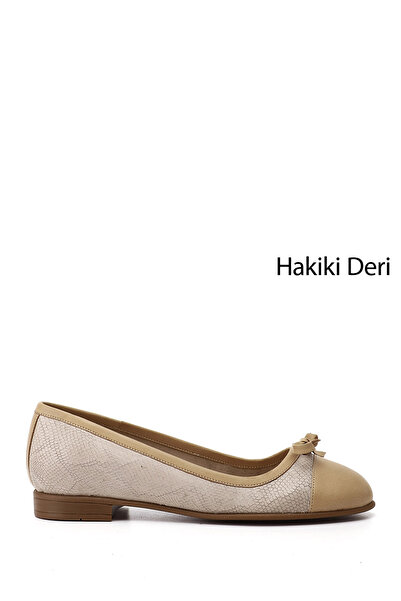 GÖNDERİ(R) Women's Beige Bow Genuine Leather Ballerinas