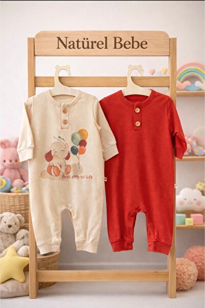 NATÜREL BEBE GİYİM UNİSEX ORGANİK KUMAŞ DÜĞME DETAYLI 2'Lİ TULUM