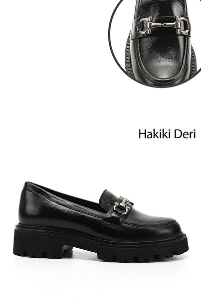 GÖNDERİ(R) Жіночі чорні шкіряні туфлі на товстому каблуці з пряжкою