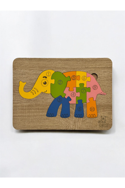 tollihy brinco Ahşap Eğitici Puzzle - 10 Parçalı Sayı ve Renk Öğretici Fil Fi...