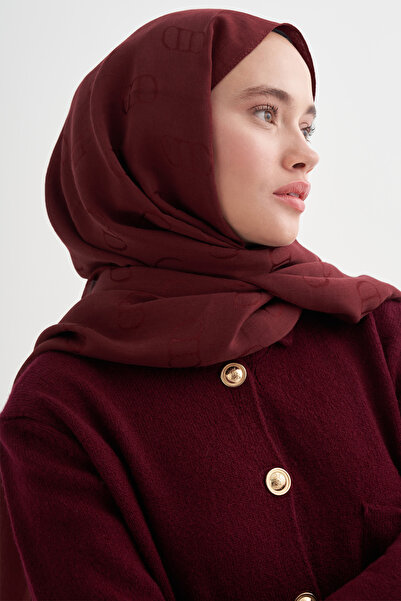 carell Monogram Desen Liora Pamuk Şal Bordo