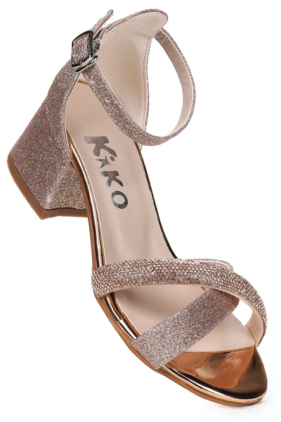 Kiko Kids Tanda Sandale cu toc de 4 cm pentru fete cu sclipici de nisip Panto...