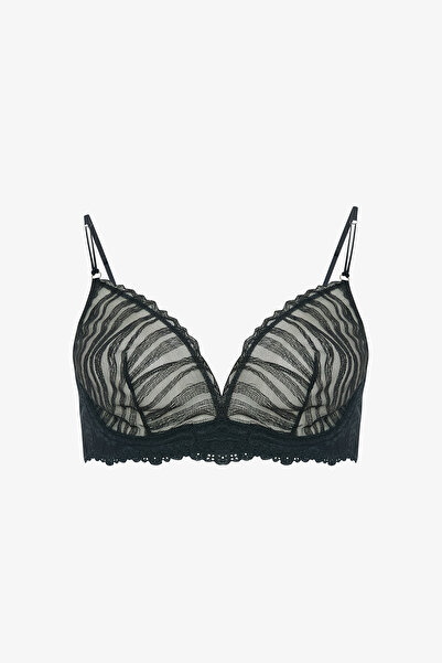 Penti Black Glam Brode Zebra Pattern Underwire Unpadded Gatherer Bra