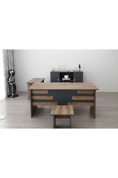 Ninnimo Etejerli Ceviz-antrasit Ofis Büro Masa Takımı