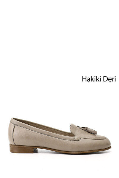 GÖNDERİ(R) Balerini de damă bej antic din piele naturală cu ciucuri