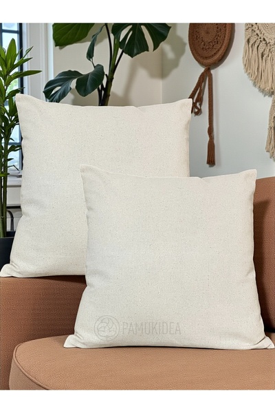 pamukidea 2 Pieces| 100% Cotton Vintage Buldan Linen Pillow Case Simple Plain Throw Pillow Face Square & Rectangle