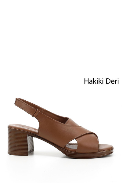 GÖNDERİ(R) Kadın Taba Antik Cırt Bantlı Kalın Topuklu Hakiki Deri Sandalet