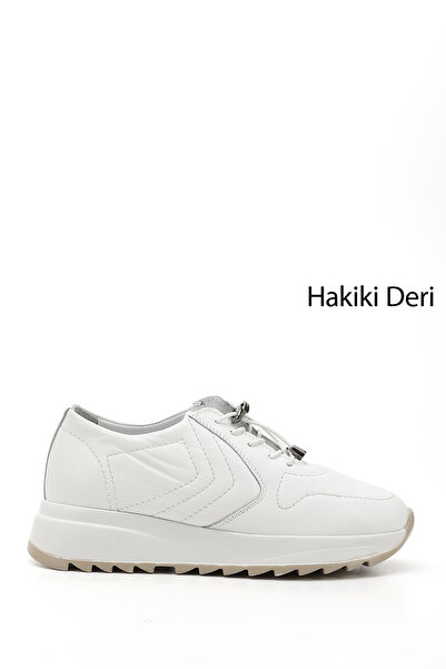 GÖNDERİ(R) Dámske biele šnurovacie tenisky s vystuženou podrážkou z pravej kože