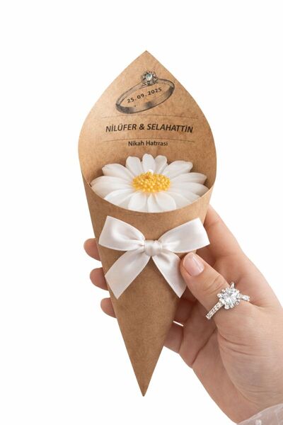 BlueDaisyCandle Kişiye Özel 20 ADET PAPATYA TAŞLI buket mum Düğün/nişan/söz/k...