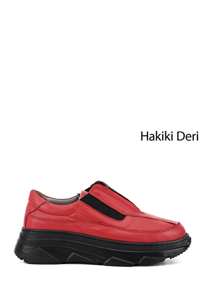 GÖNDERİ(R) Women's Red Zippered Wedge Sole Genuine Leather Sneaker