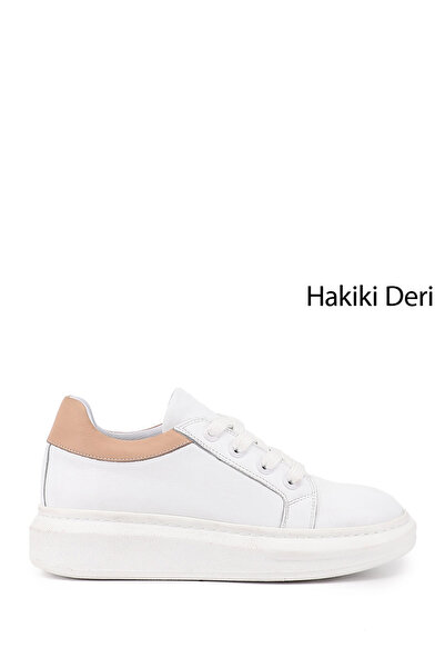 GÖNDERİ(R) Γυναικείο sneaker από γνήσιο δέρμα σε λευκή σόλα με κορδόνια