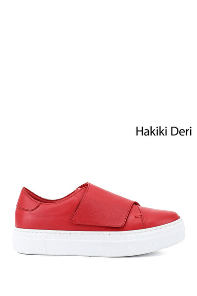 GÖNDERİ(R) Women's Red Velcro Wedge Sole Genuine Leather Sneaker