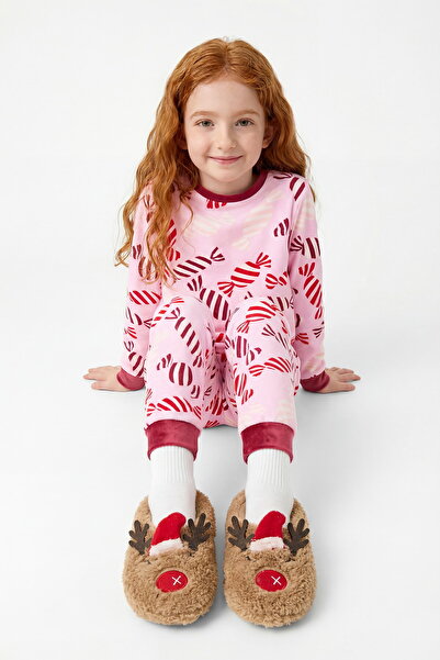 Penti Pembe Kız Çocuk Candy Yeni Yıl Desenli Yumuşak Dokulu Pijama Takımı