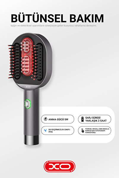 Xo FG12 EMS ve Kırmızı Işık Terapili Akıllı Masaj Tarağı - Titreşimli Saç Bak...