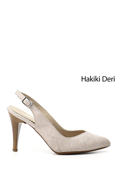 GÖNDERİ(R) Women's Beige Thin Heeled Open Back Genuine Leather Shoes