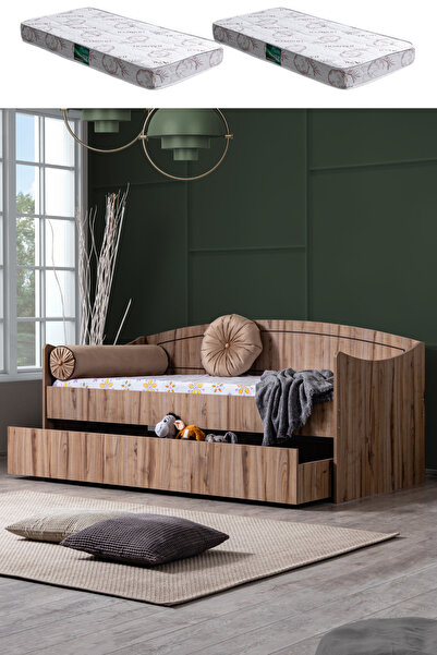 Setay Yavrulu Karyola, Akasya Yavrulu Yatak - Ceviz 2 Adet Comfort Yatak