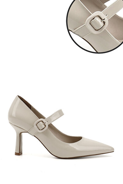 GÖNDERİ(R) Kadın Ten Rugan Sivri Burun Kadeh Ökçe Mary Jane Ayakkabı