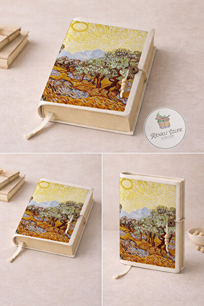 RenkliİzlerAtölyesi Kitap Kılıfı ve Metal Kitap Ayracı Seti (Van Gogh Zeytin ...