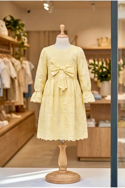 Miaras Girls' Long Sleeve Dress with Bow Detail Special Design