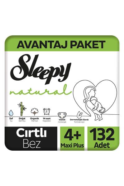 Sleepy Natural Avantajlı Paket Bebek Bezi 4+ Numara Maxi Plus 132 Adet