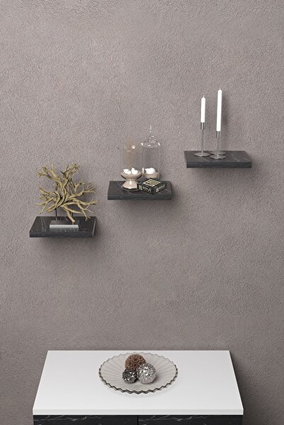 issevenler Wall Shelf Decorative 3 Pieces Flower Pot Square Black Marble Pattern