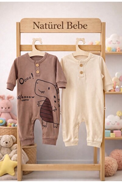 NATÜREL BEBE GİYİM UNİSEX ORGANİK KUMAŞ BASKILI 2’li BEBEK TULUMU