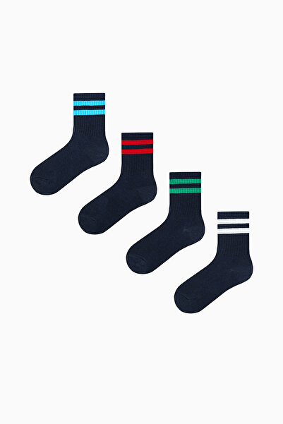 Penti Boy's Double Stripe Navy Blue 4-Piece Socks
