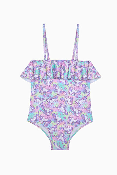 Penti Costum de baie fără bretele cu volane cu unicorn dulce pentru fete