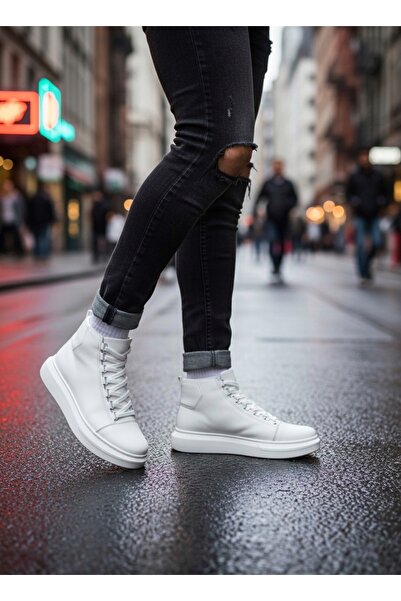 BOA Ba0713 Lace-Up White High Sole Men's Style Sports Boots