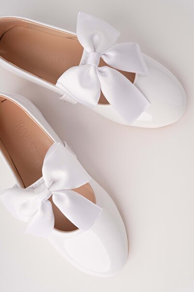 bulutmod BA04600 Beyaz Kız Çocuk Fiyonklu Abiye Balo Gösteri Babet Ayakkabı - 27