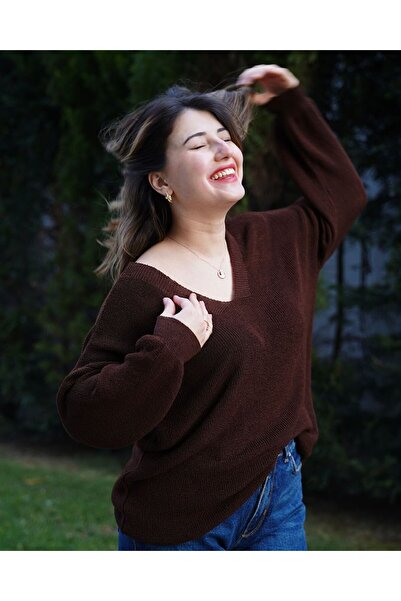 sumoda Women's Knitwear Sweater Front Back V-Neck Balloon Sleeve Thin Merceri...