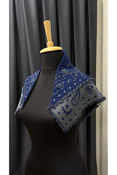 MELLY MORE Patterned Square Dark Blue Shawl 85X85