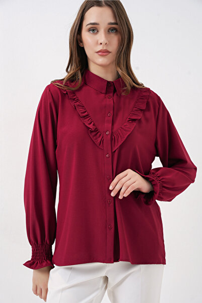 Bigdart 20223 Ruffled Long Sleeve Shirt - Burgundy