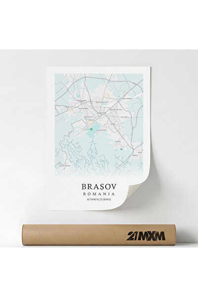 21mxm Canvas Poster with Brasov City Map - Romania – Unframed Digital Print