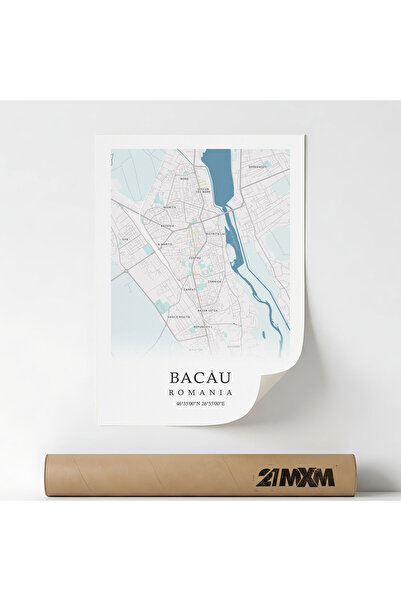 21mxm Bacau City Map Canvas Poster - Romania – Unframed Digital Print
