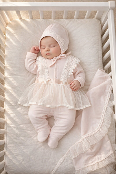 Mert Baby Melek Kanat 3'lü Yenidoğan Organik Hastane Çıkış Seti Tül Detaylı %...