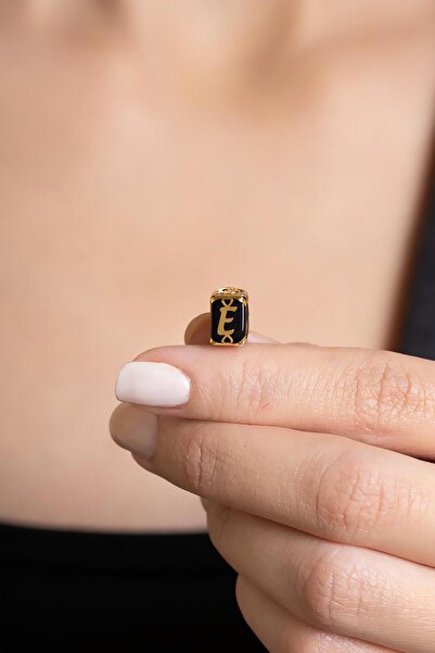 Bayar Gold 14 Ayar Altın Kafesli Siyah Boncuk E Harf Kolye Ucu